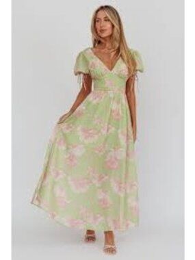 Mika & Gala Women’s Puff Sleeve A-Line Floral Maxi Dress Size L